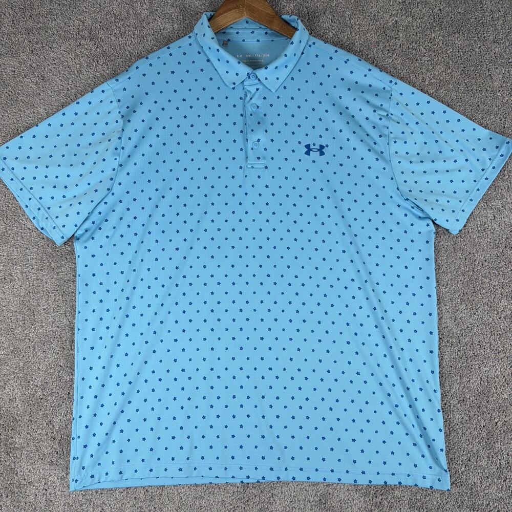Under Armour Shirt Mens 2XL Blue AOP Stars Playoff Polo Stretch Performance Golf